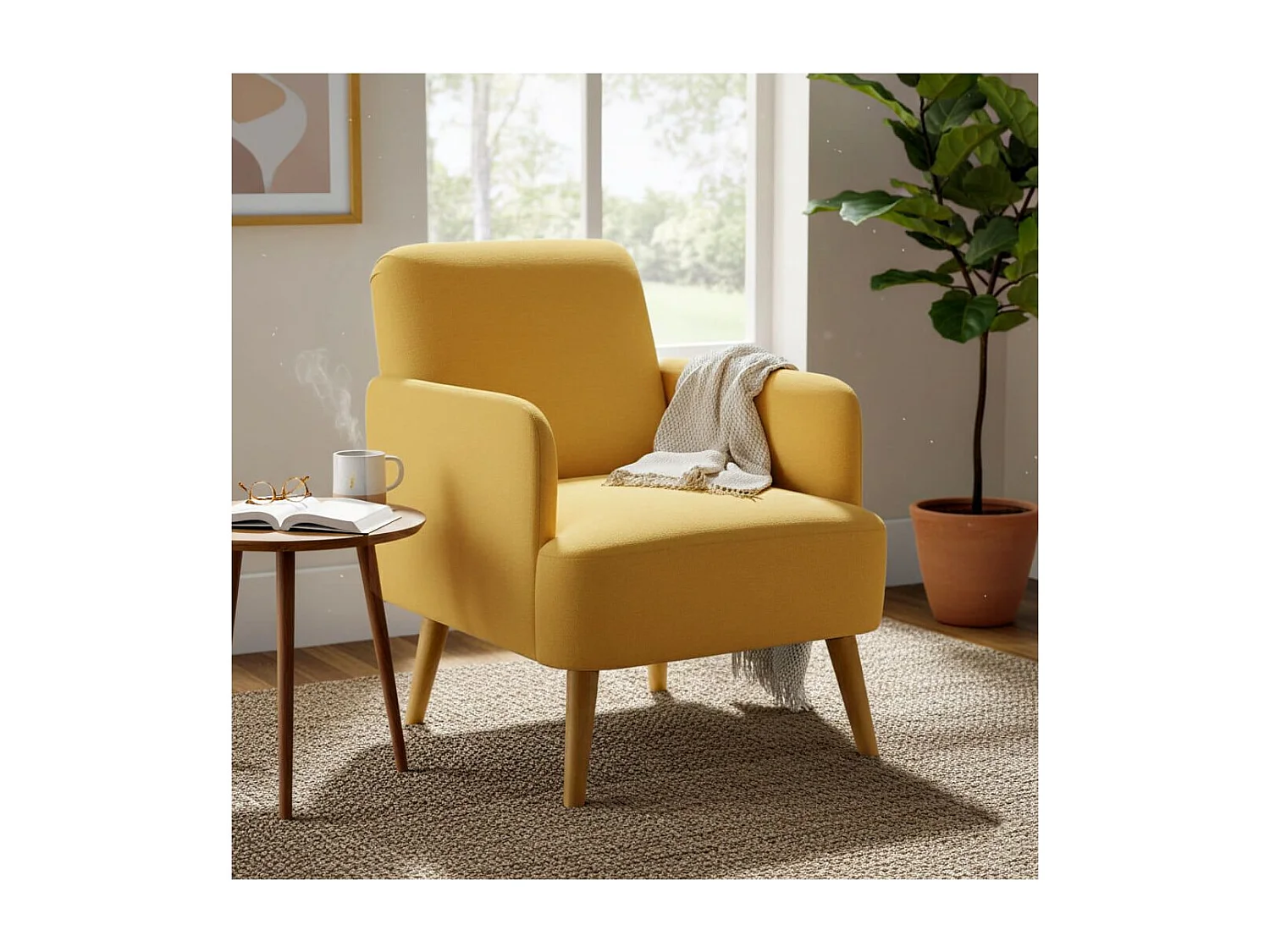 TEODORE - Fauteuil Rembourré Tissu Jaune