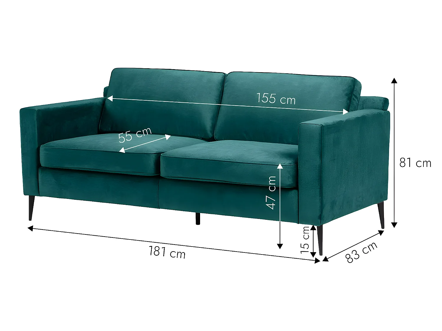 Canapé en velours bleu 3 places Rio