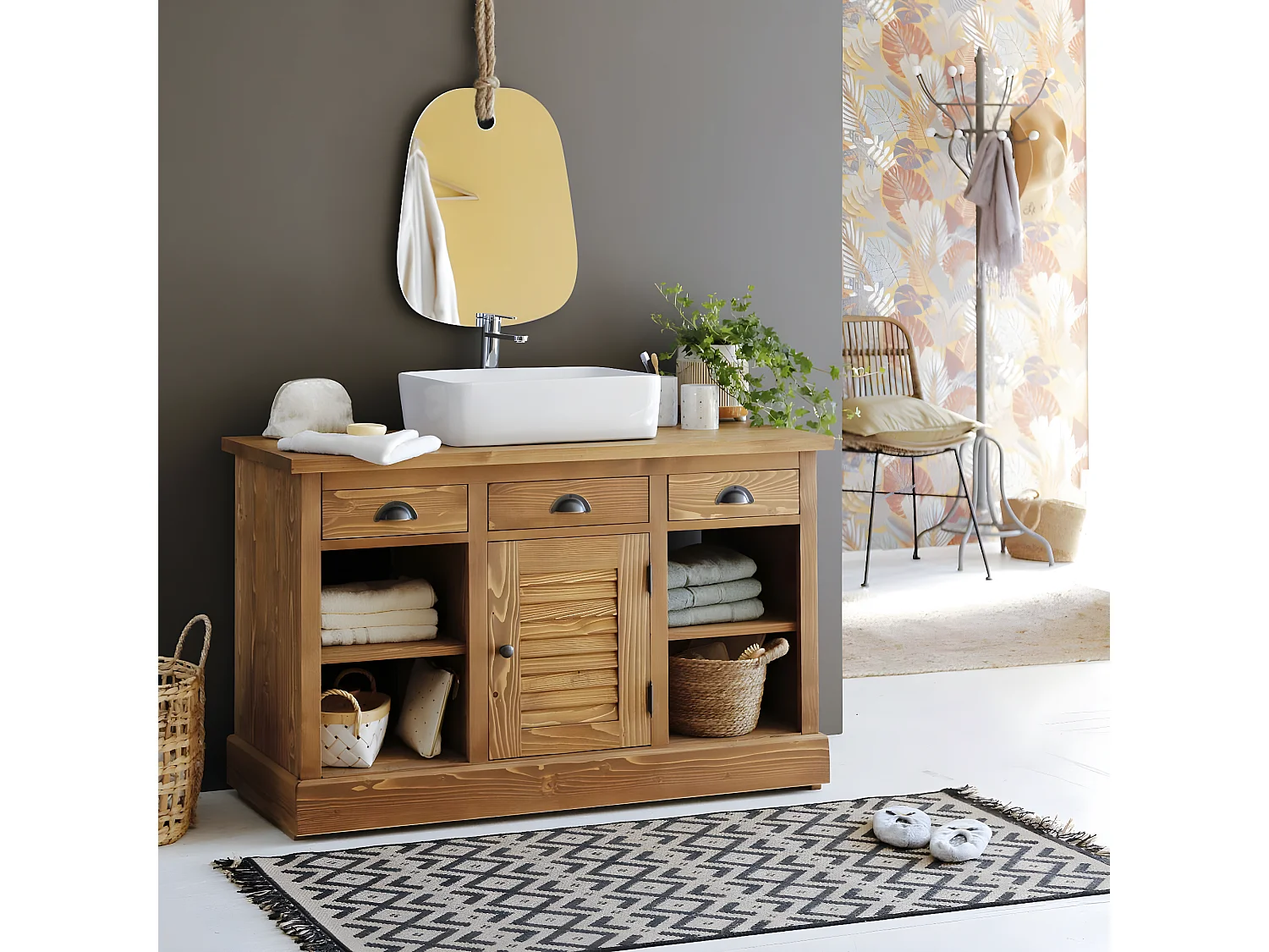 Meuble sous vasque en pin massif 120 cm Manel