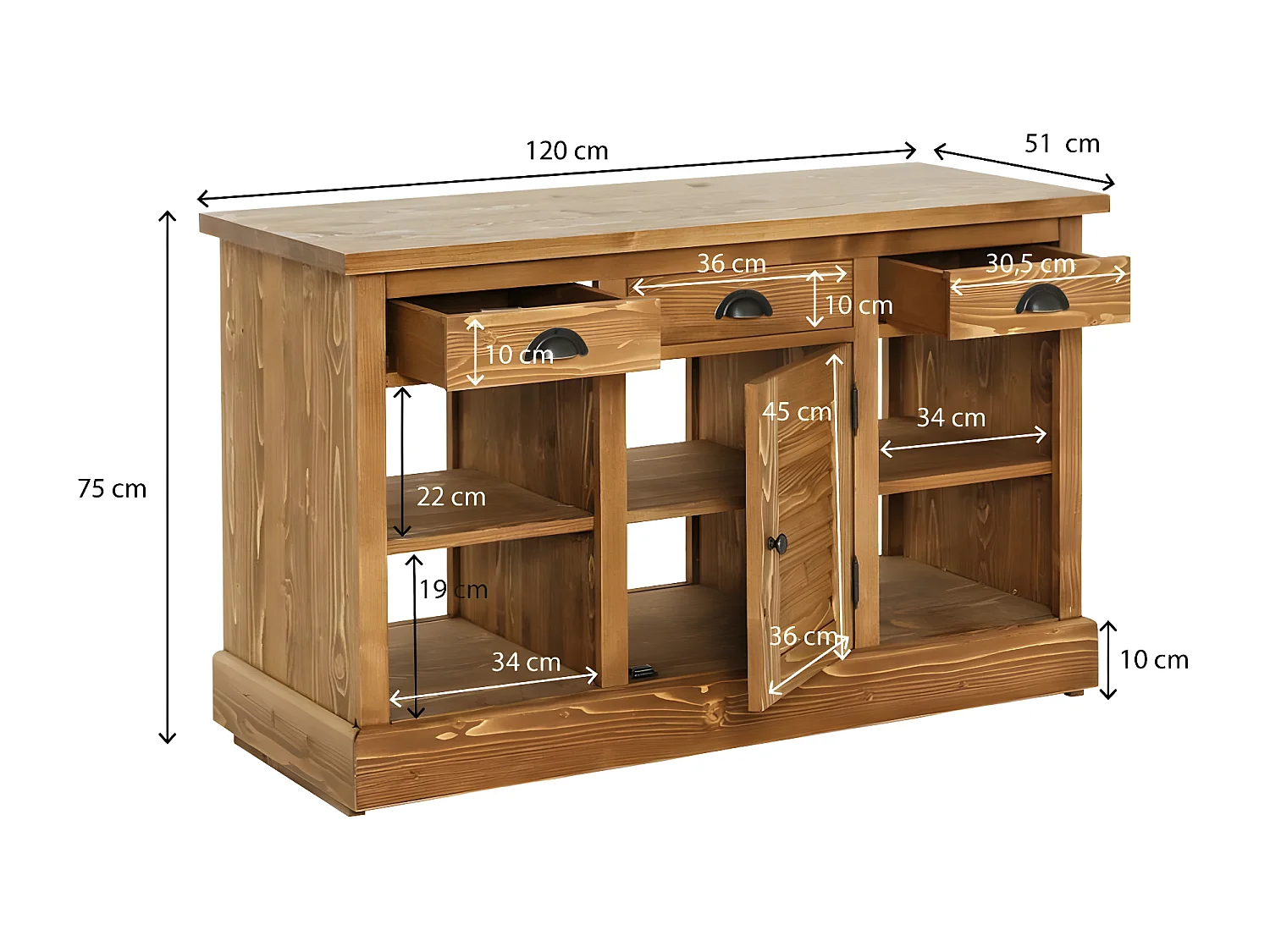 Meuble sous vasque en pin massif 120 cm Manel