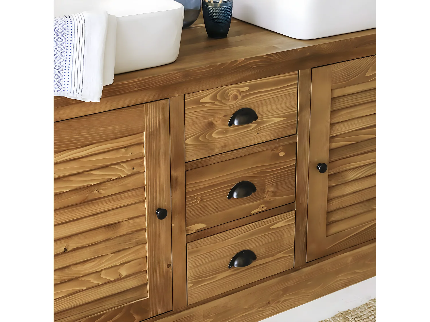 Meuble sous vasque en pin massif 150 cm Manel