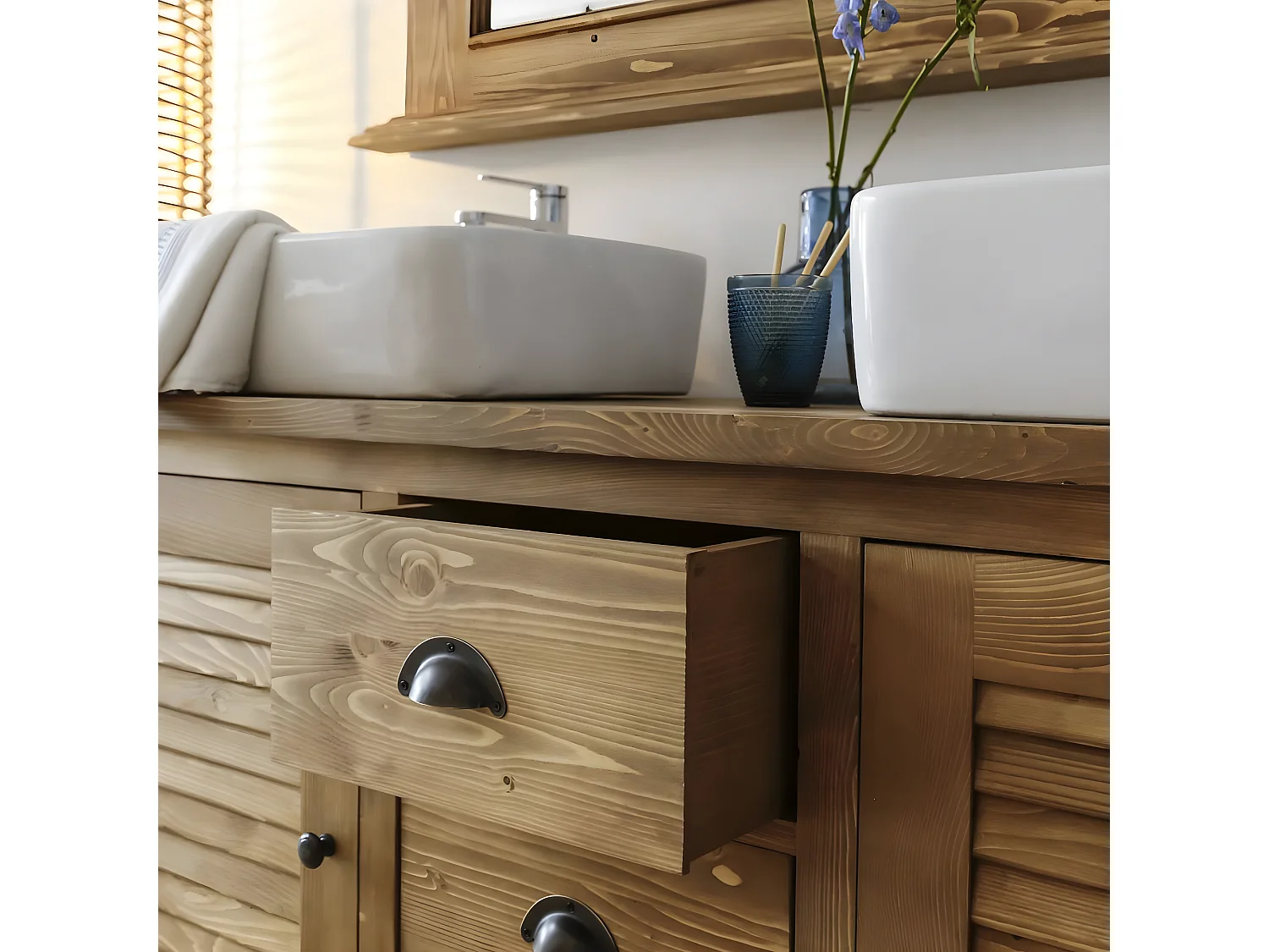 Meuble sous vasque en pin massif 150 cm Manel