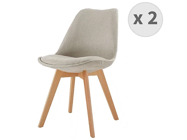 SKINNY - Chaise scandinave tissu teinté lin pieds hêtre (x2)