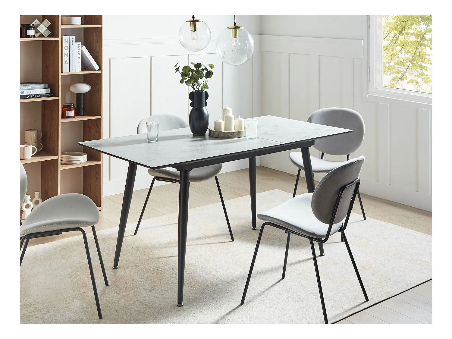 Mesa de comedor EFTALIA Mármol blanco 120/150 cm 80 cm