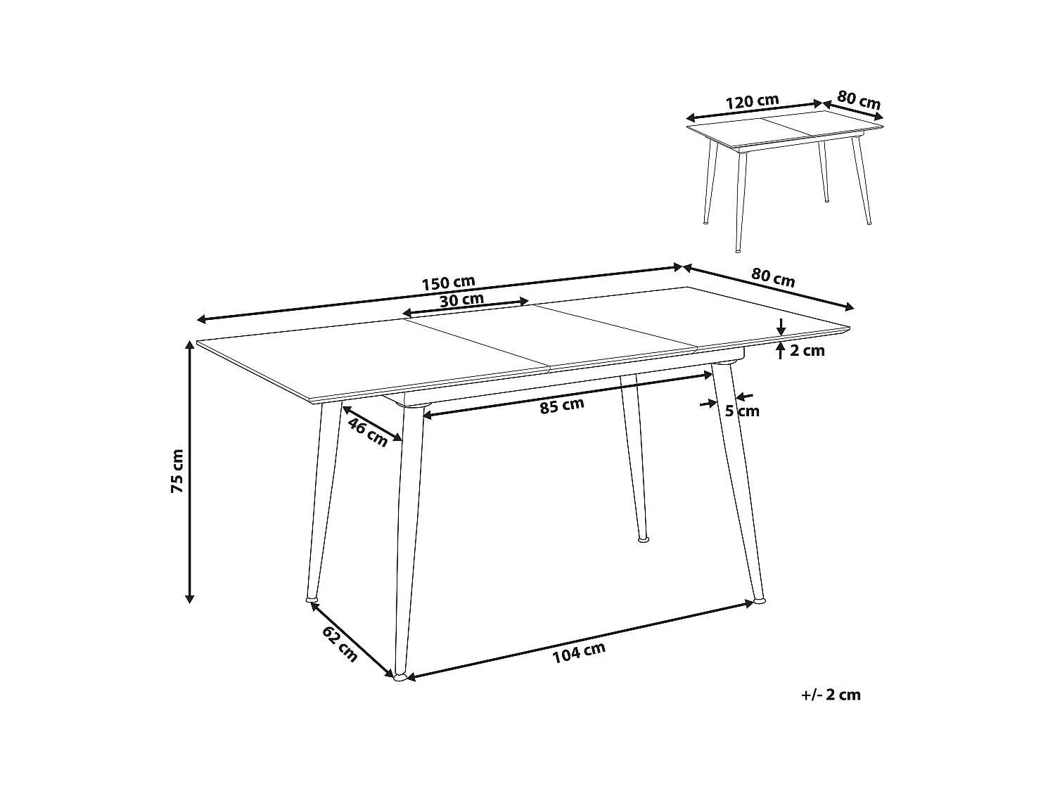 Mesa de comedor EFTALIA Mármol blanco 120/150 cm 80 cm