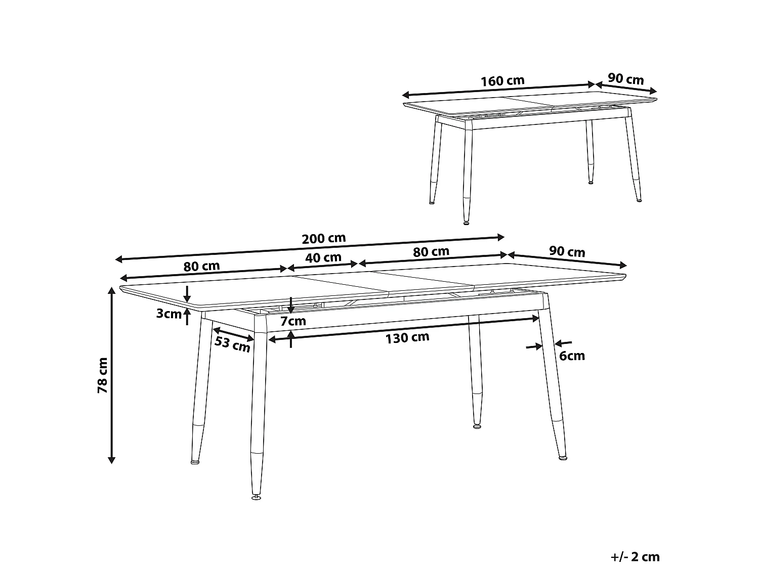 Table de salle à manger extensible CALIFORNIA Marron foncé 160/200 cm 90 cm