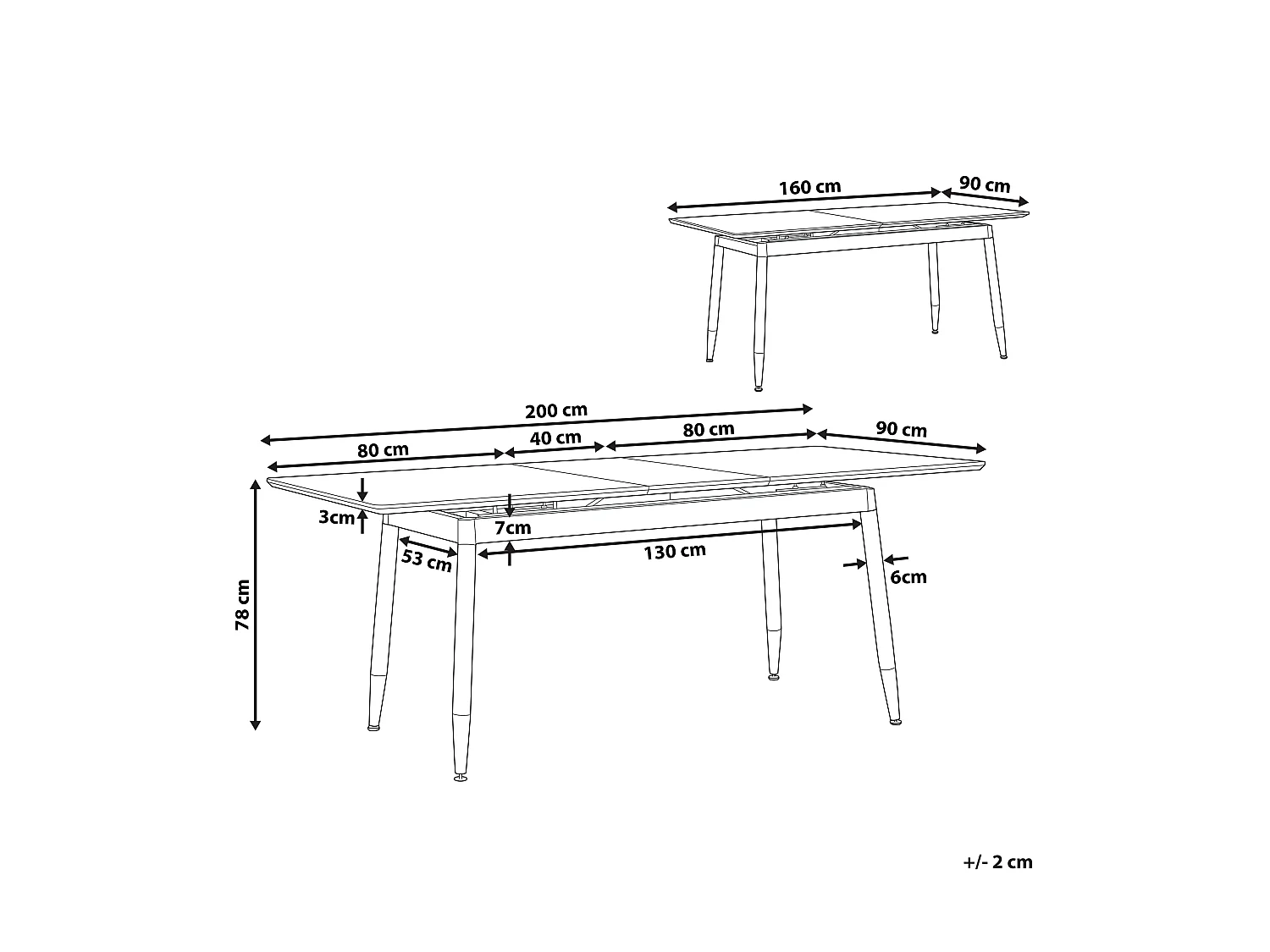 Table de salle à manger extensible CALIFORNIA Marron foncé 160/200 cm 90 cm