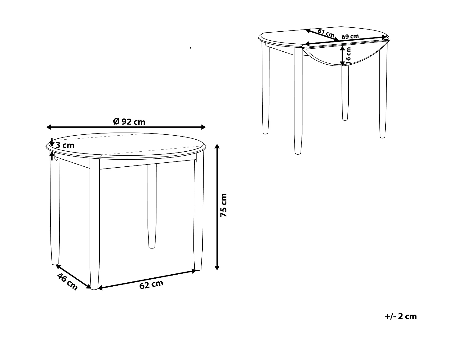 Table de salle à manger extensible OMAHA Marron clair 61/92 cm 61 cm Bois