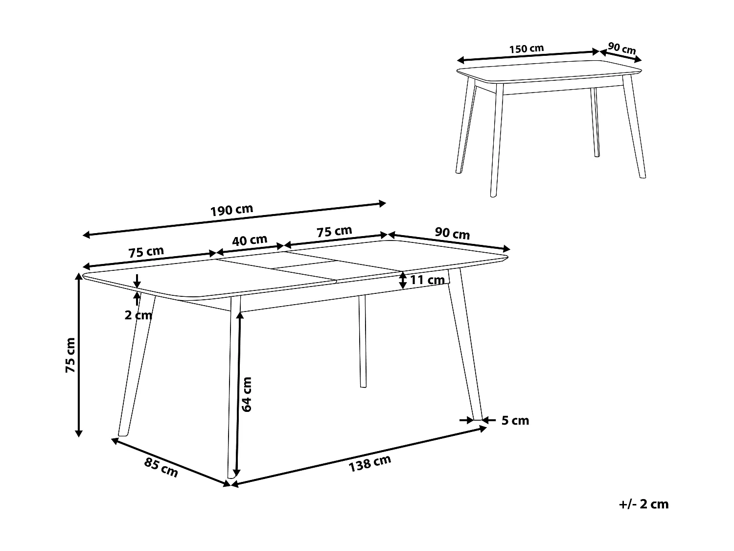 Table de salle à manger extensible MADOX Noyer foncé 150/190 cm 90 cm