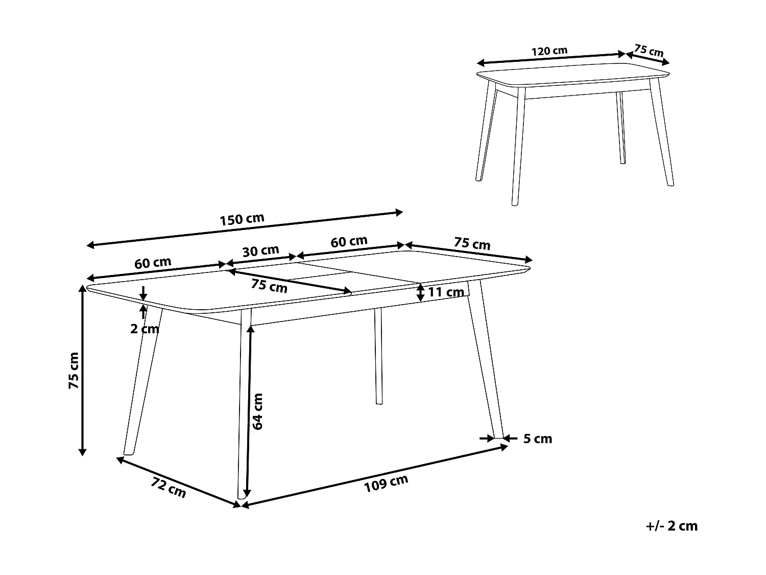 Ausziehbarer Esstisch MADOX Dunkle Walnuss 120/150 cm 75 cm