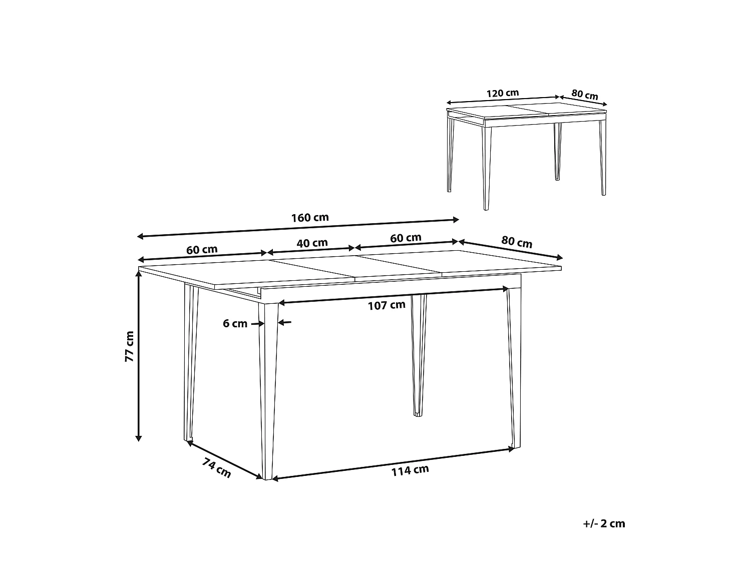 Table de salle à manger extensible NORLEY Noir 120/160 cm 80 cm