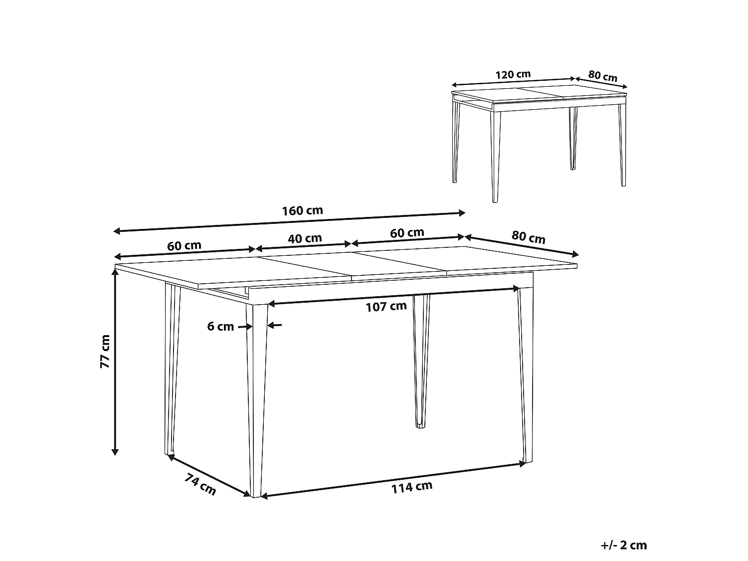 Table de salle à manger extensible NORLEY Noir 120/160 cm 80 cm