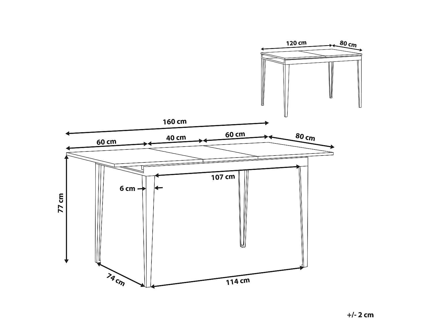 Eettafel uitschuifbaar NORLEY Zwart 120/160 cm 80 cm
