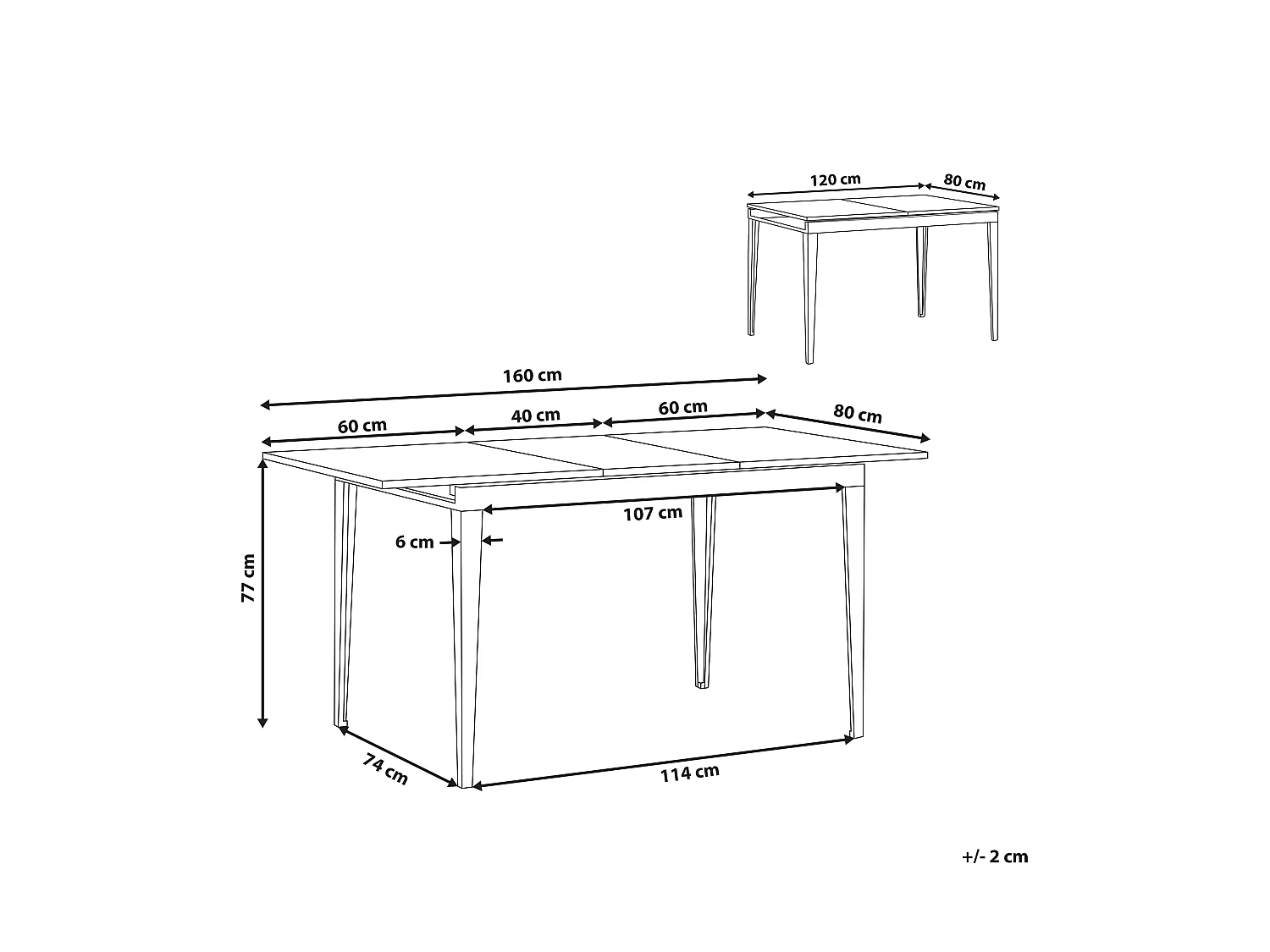 Table de salle à manger extensible NORLEY Noir 120/160 cm 80 cm