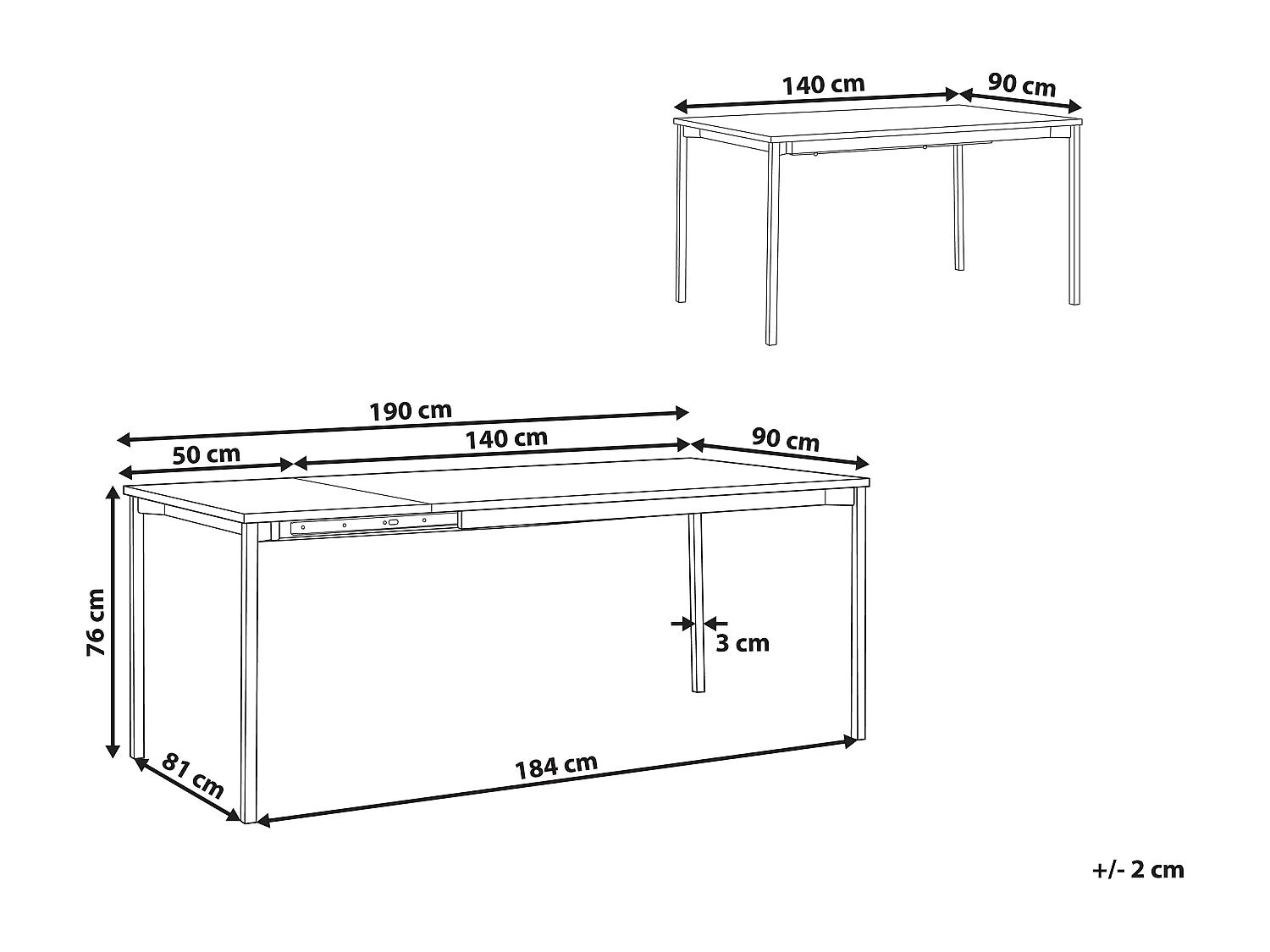 Mesa de jantar extensível AVIS Preto 140/190 cm 90 cm