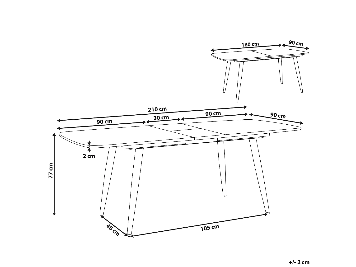 Table de salle à manger extensible HAGA Marron clair 180/210 cm 90 cm