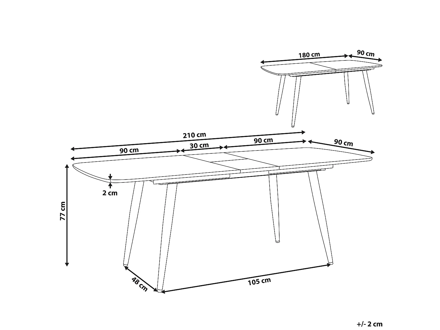 Table de salle à manger extensible HAGA Marron clair 180/210 cm 90 cm