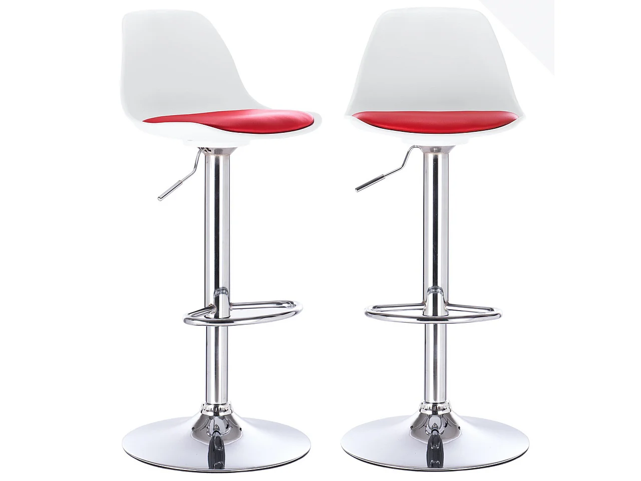 Lot 2 tabourets de bar cuisine coussin simili cuir pivotant hauteur réglable chrome SIG (blanc rouge)