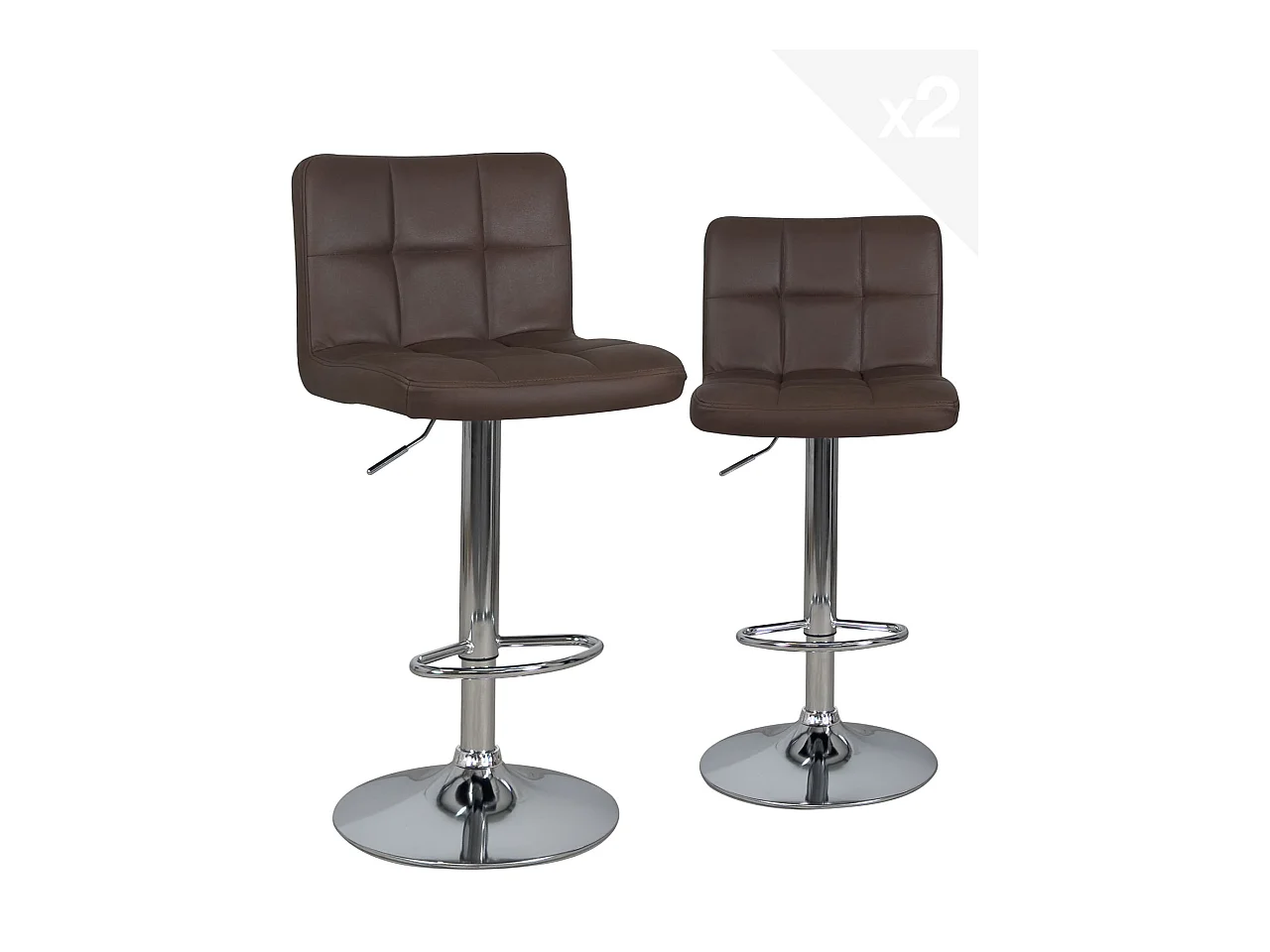 Lot 2 chaises de bar siège effet vintage matelassé rembourré hauteur réglable pivotant SIVAN(marron)