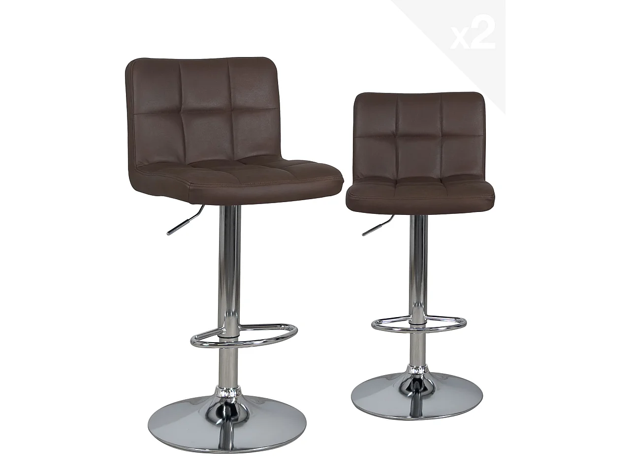 Lot 2 chaises de bar siège effet vintage matelassé rembourré hauteur réglable pivotant SIVAN(marron)