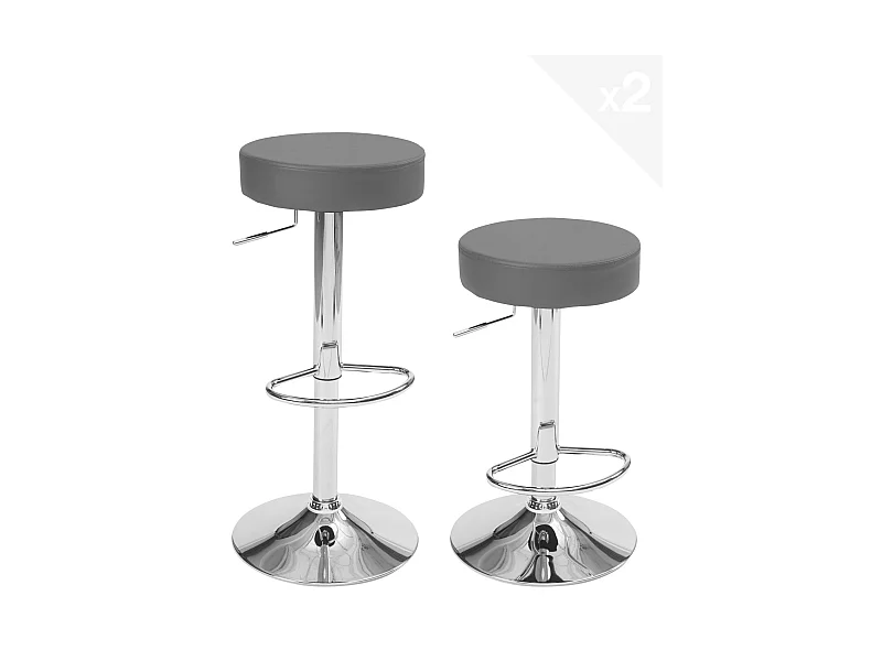 Set van 2 ronde barkrukken simili leder gevoerd draaibaar verstelbare hoogte chroom YO (donkergrijs)