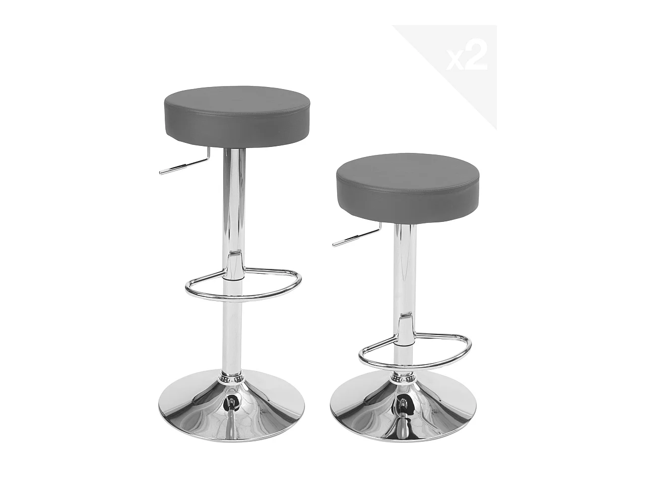 Lot 2 tabourets bar rond simili cuir rembourré pivotant hauteur réglable chrome YO (gris foncé)