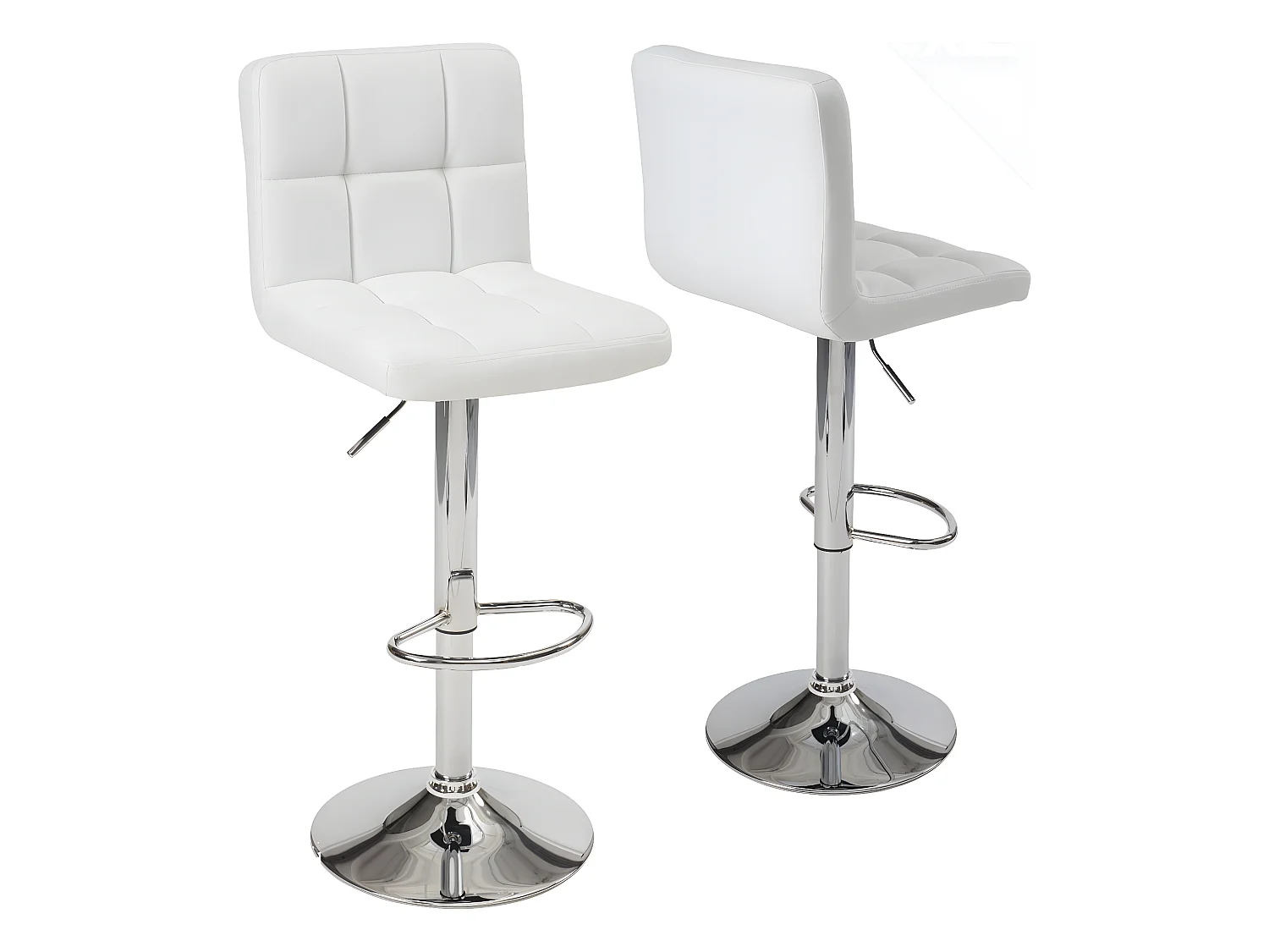 Lot 2 chaises de bar simili cuir matelassé rembourré hauteur réglable pivotant chromé SIVAN (blanc)