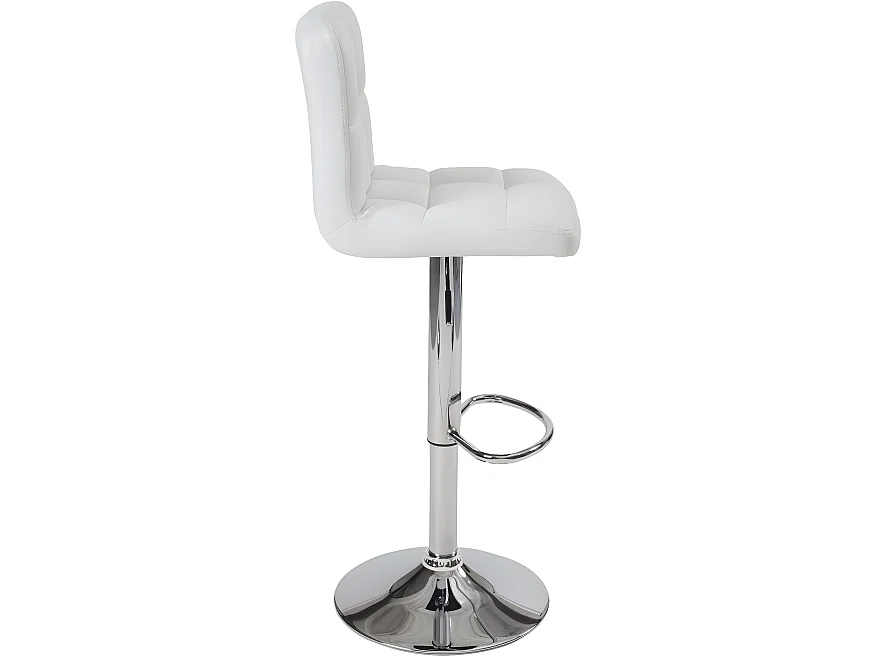 Lote de 2 sillas de bar, asiento de cuero sintético con respaldo alto acolchado, altura ajustable, giratorio, base de metal cromado SIVAN (blanco)