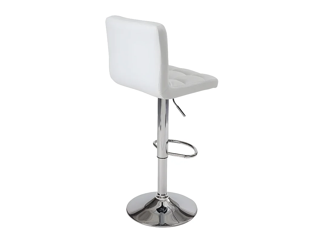 Lote de 2 sillas de bar, asiento de cuero sintético con respaldo alto acolchado, altura ajustable, giratorio, base de metal cromado SIVAN (blanco)