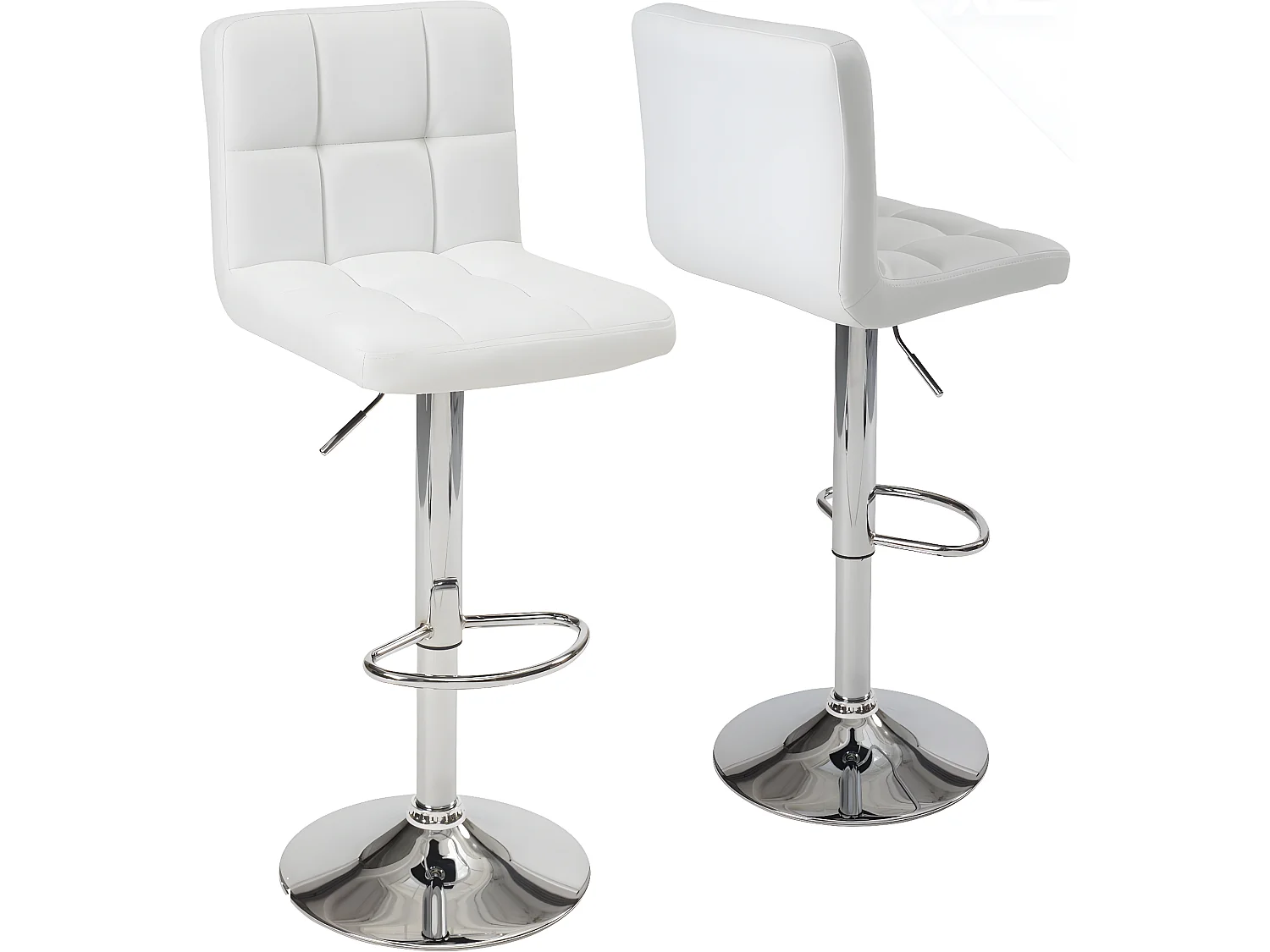 Lot 2 chaises de bar simili cuir matelassé rembourré hauteur réglable pivotant chromé SIVAN (blanc)