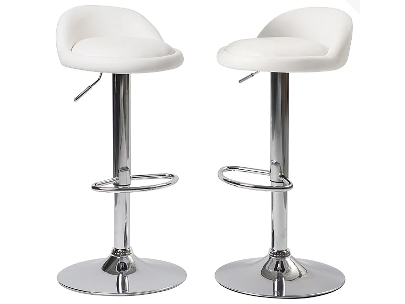 Lot 2 tabourets de bar-cuisine simili cuir pivotant hauteur réglable pied chrome SATI (blanc)