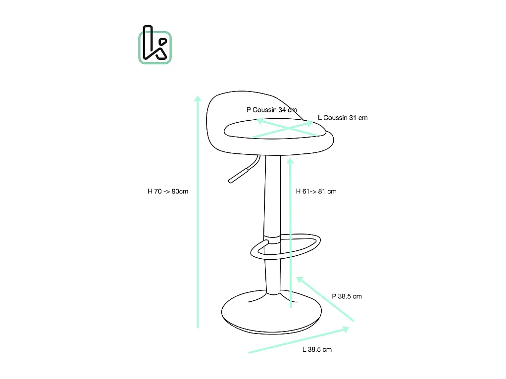Lote de 2 taburetes de bar para cocina, asiento de cuero sintético, respaldo bajo, giratorio, altura ajustable, base de cromo SATI (blanco)
