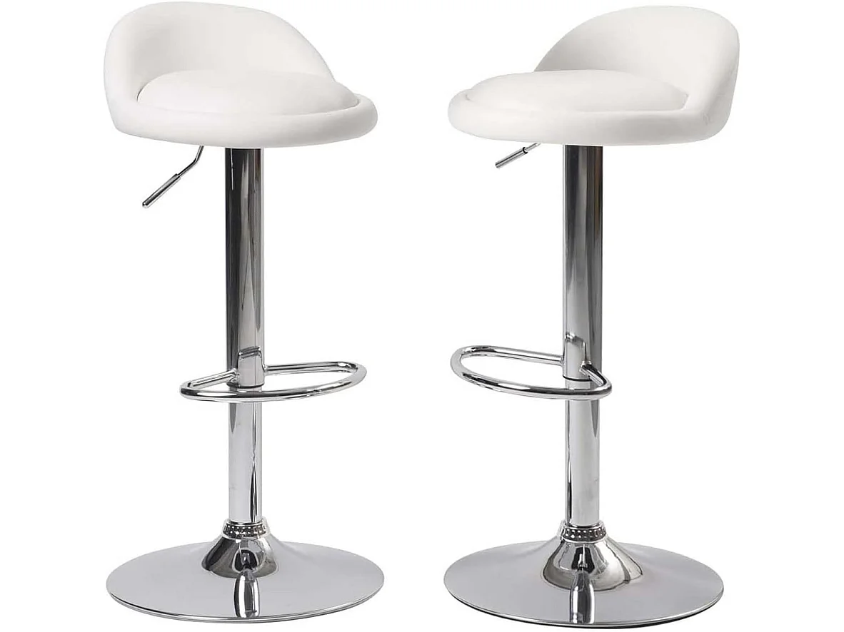 Lot 2 tabourets de bar-cuisine simili cuir pivotant hauteur réglable pied chrome SATI (blanc)