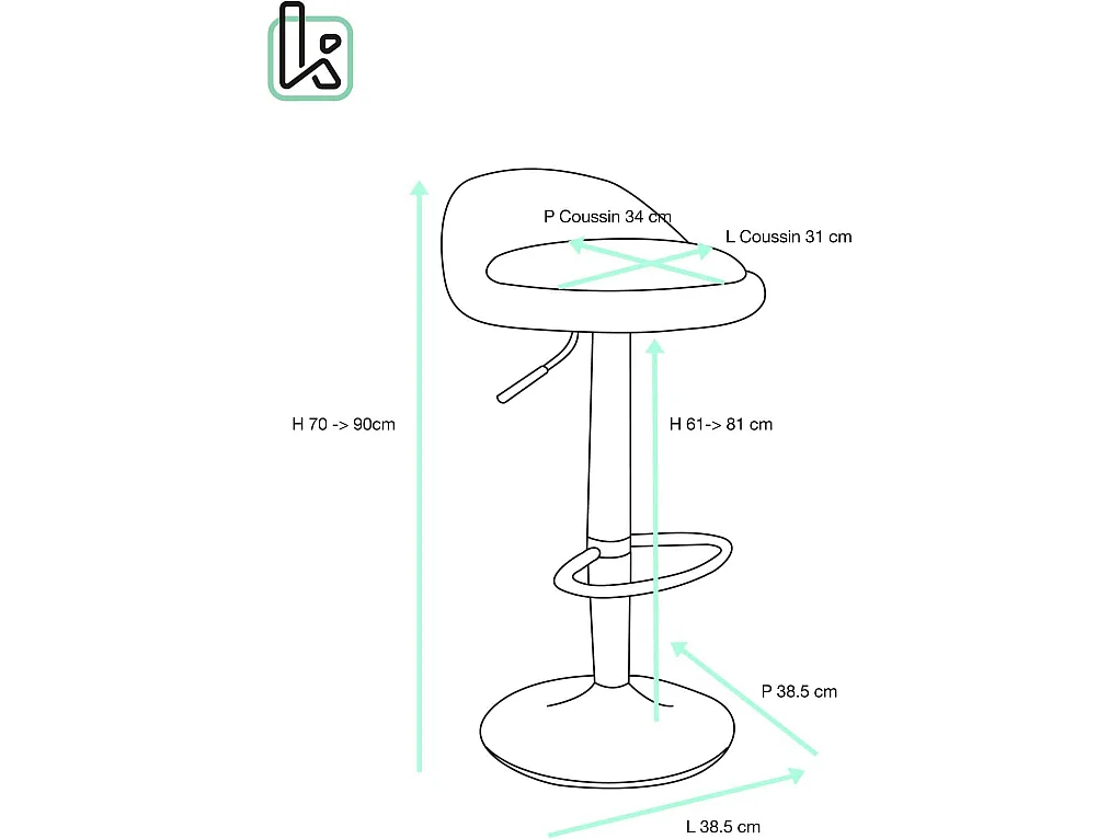Lot 2 tabourets de bar-cuisine simili cuir pivotant hauteur réglable pied chrome SATI (blanc)