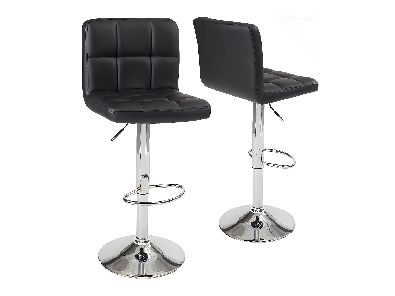Lot 2 chaises de bar simili cuir matelassé rembourré hauteur réglable pivotant chromé SIVAN (noir)