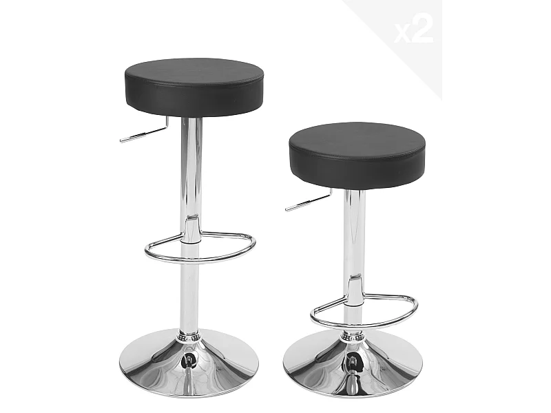 Lote de 2 taburetes de bar redondos, asiento de cuero sintético acolchado, giratorio, altura ajustable, base de cromo YO (negro)