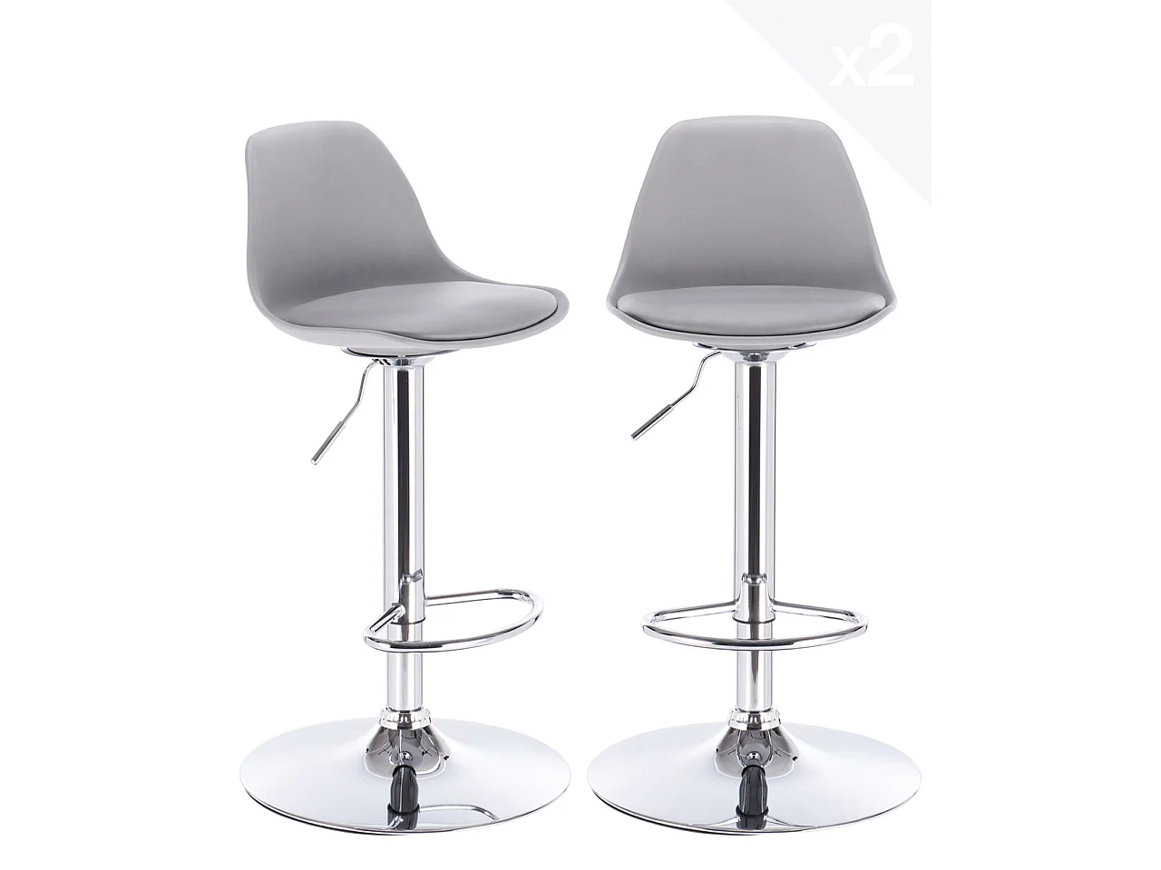 Lot 2 tabourets de bar cuisine coussin simili cuir pivotant hauteur réglable pied chrome SIG (gris)