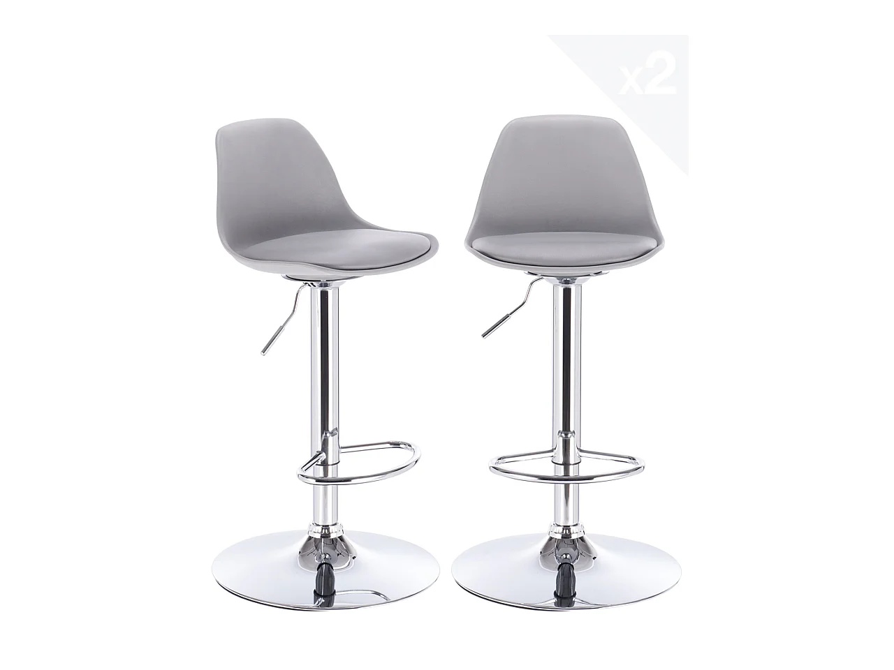 Lot 2 tabourets de bar cuisine coussin simili cuir pivotant hauteur réglable pied chrome SIG (gris)