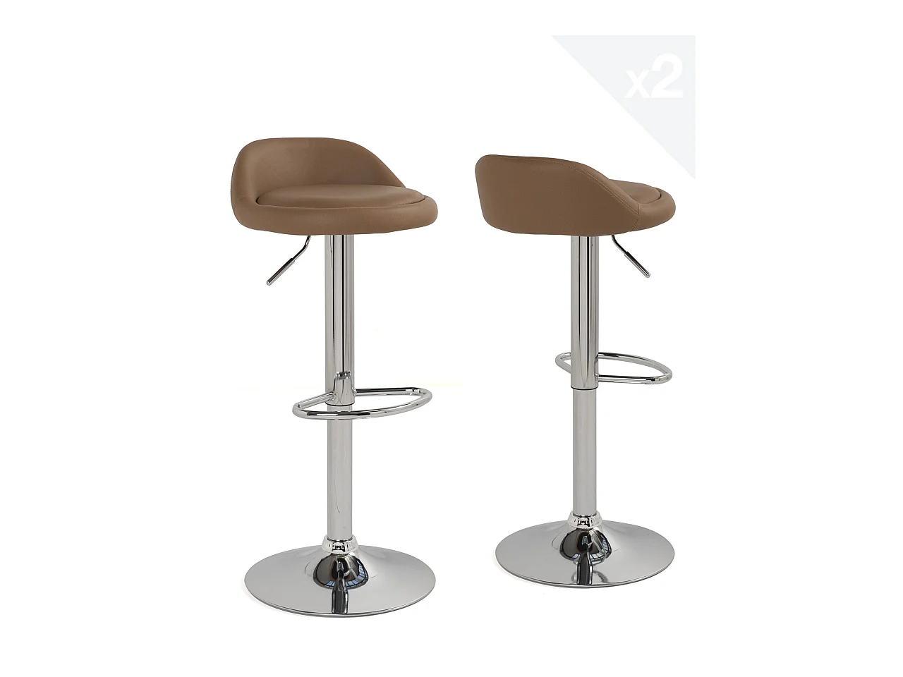Lot 2 tabourets de bar cuisine simili cuir apivotant hauteur réglable pied chrome SATI (marron)