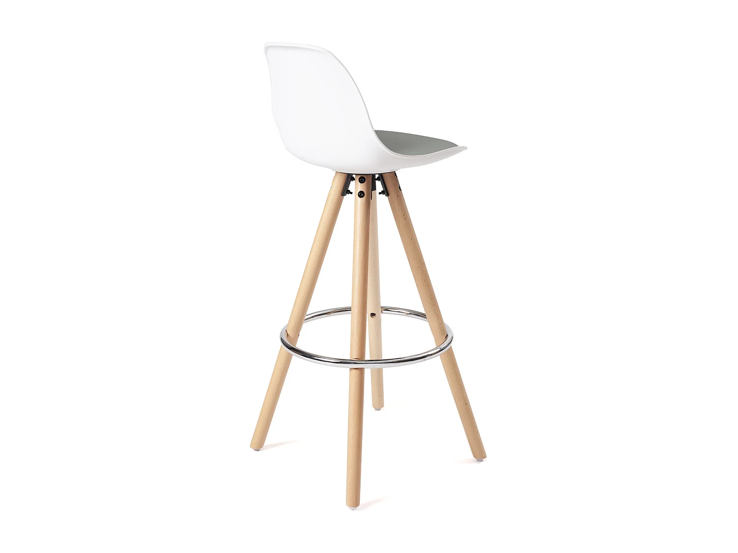 Lot 2 tabourets de bar scandinaves 75cm coussin simili pieds bois clair repose pieds chromé SANA (blanc gris)