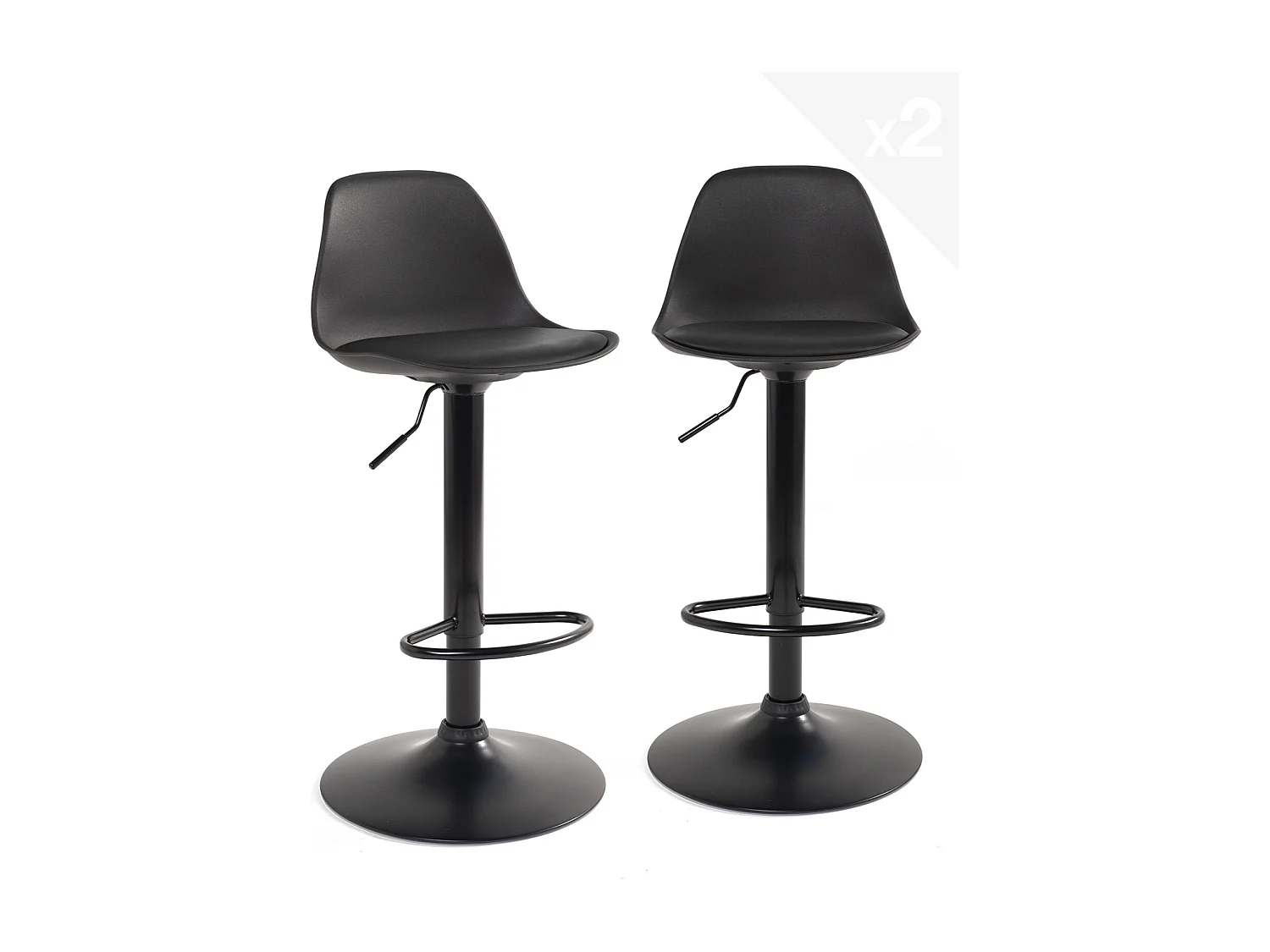 Lot 2 tabourets de bar noir design coussin simili cuir pivotant hauteur réglable SIG (noir intégral)