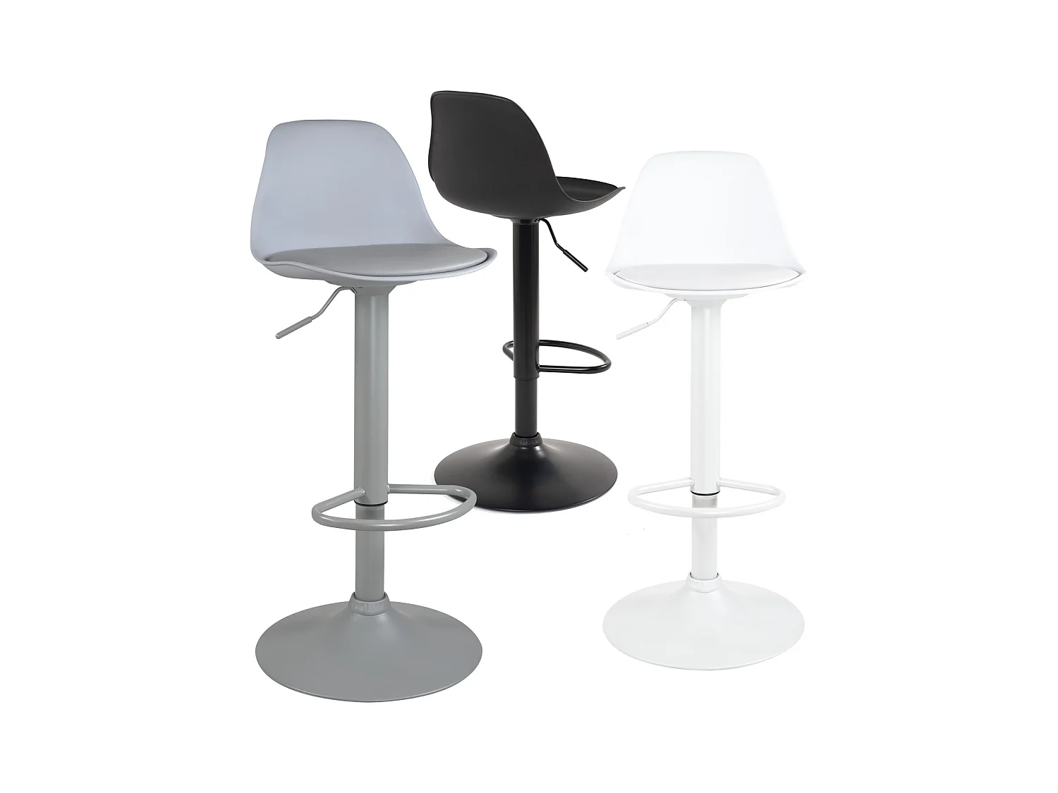 Lote de 2 taburetes de bar negros, asiento con respaldo pequeño y cojín de símil cuero, giratorio y altura regulable SIG (negro integral)