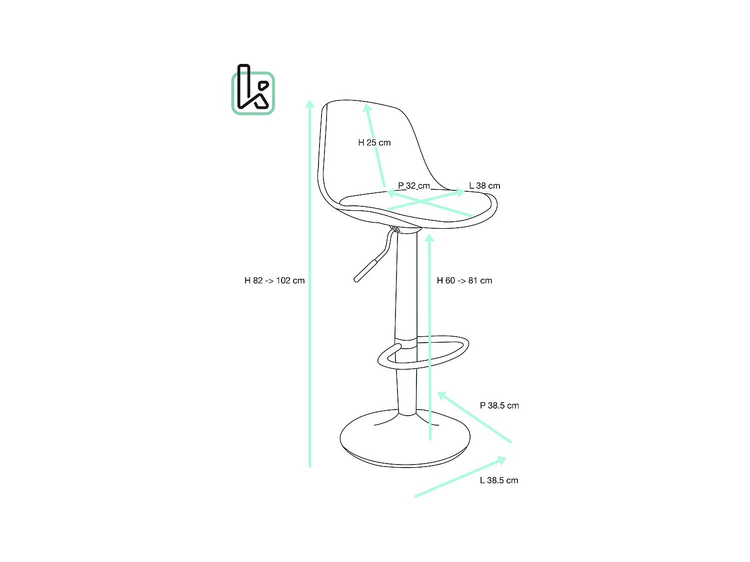 Lote de 2 taburetes de bar negros, asiento con respaldo pequeño y cojín de símil cuero, giratorio y altura regulable SIG (negro integral)