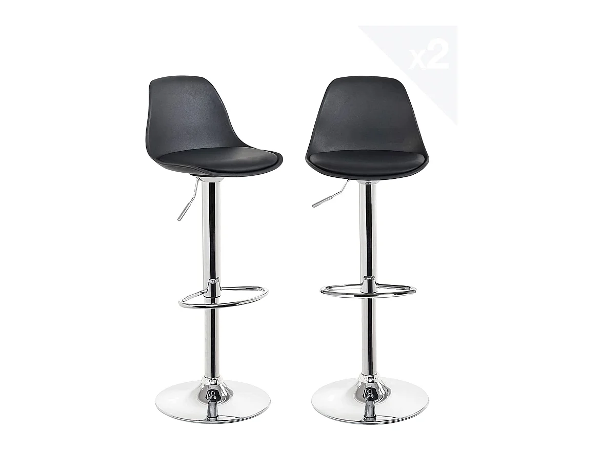 Lot 2 tabourets de bar cuisine coussin simili cuir pivotant hauteur réglable pied chrome SIG (noir)