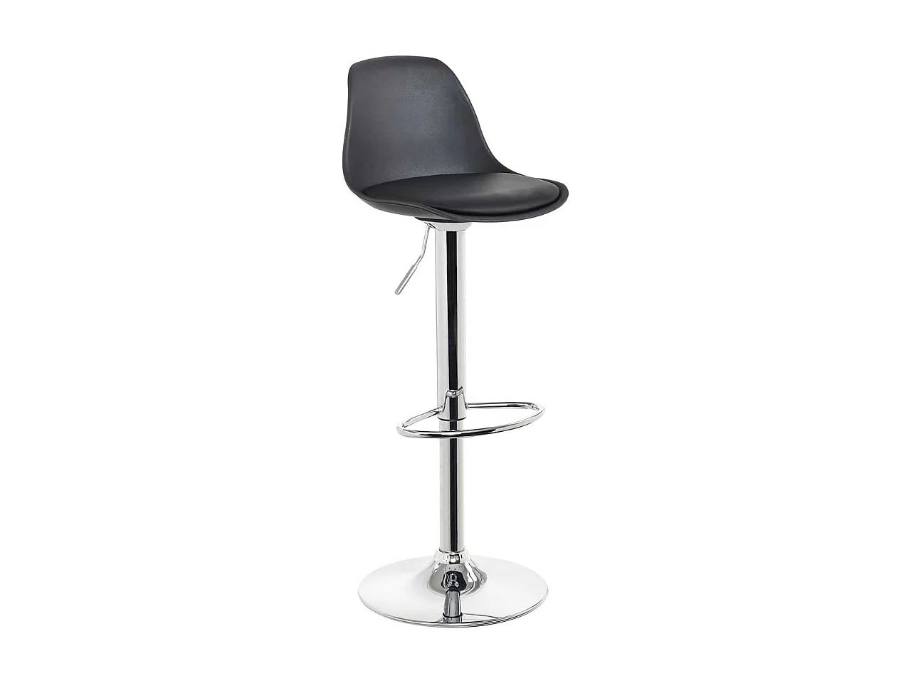 Lote de 2 taburetes de bar de diseño, asiento con respaldo bajo y cojín de cuero sintético, giratorios, altura regulable, base cromada SIG (negro)