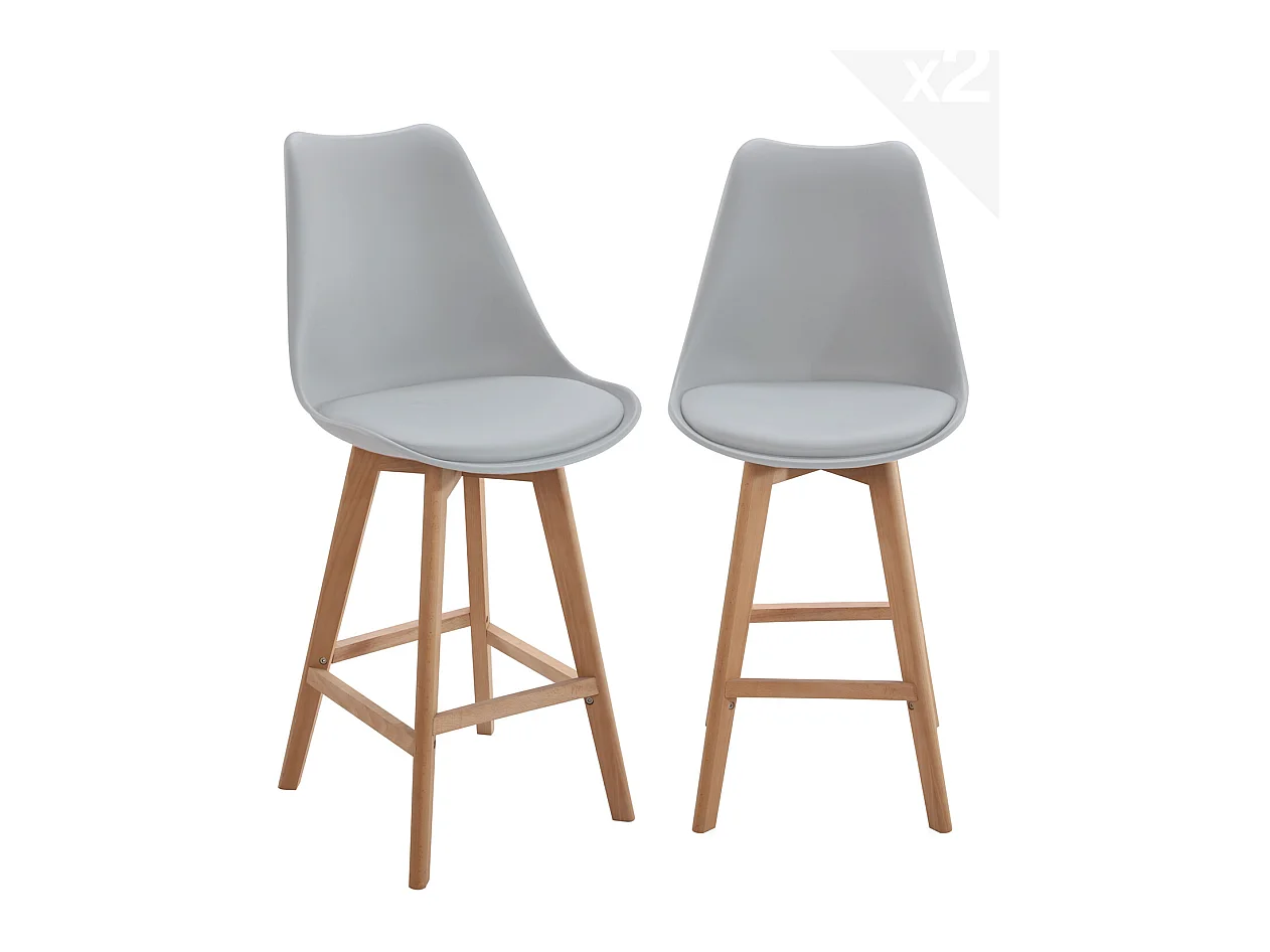 Set van 2 Scandinavische barstoelen 70cm brede zitting kussen simili leder houten poten TIKA (grijs)