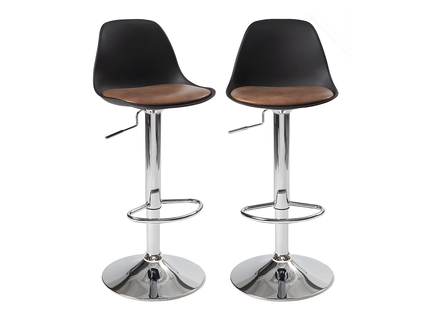 Lot 2 tabourets de bar coussin simili cuir effet vintage pivotant hauteur réglable chromé SIG+ (noir marron)