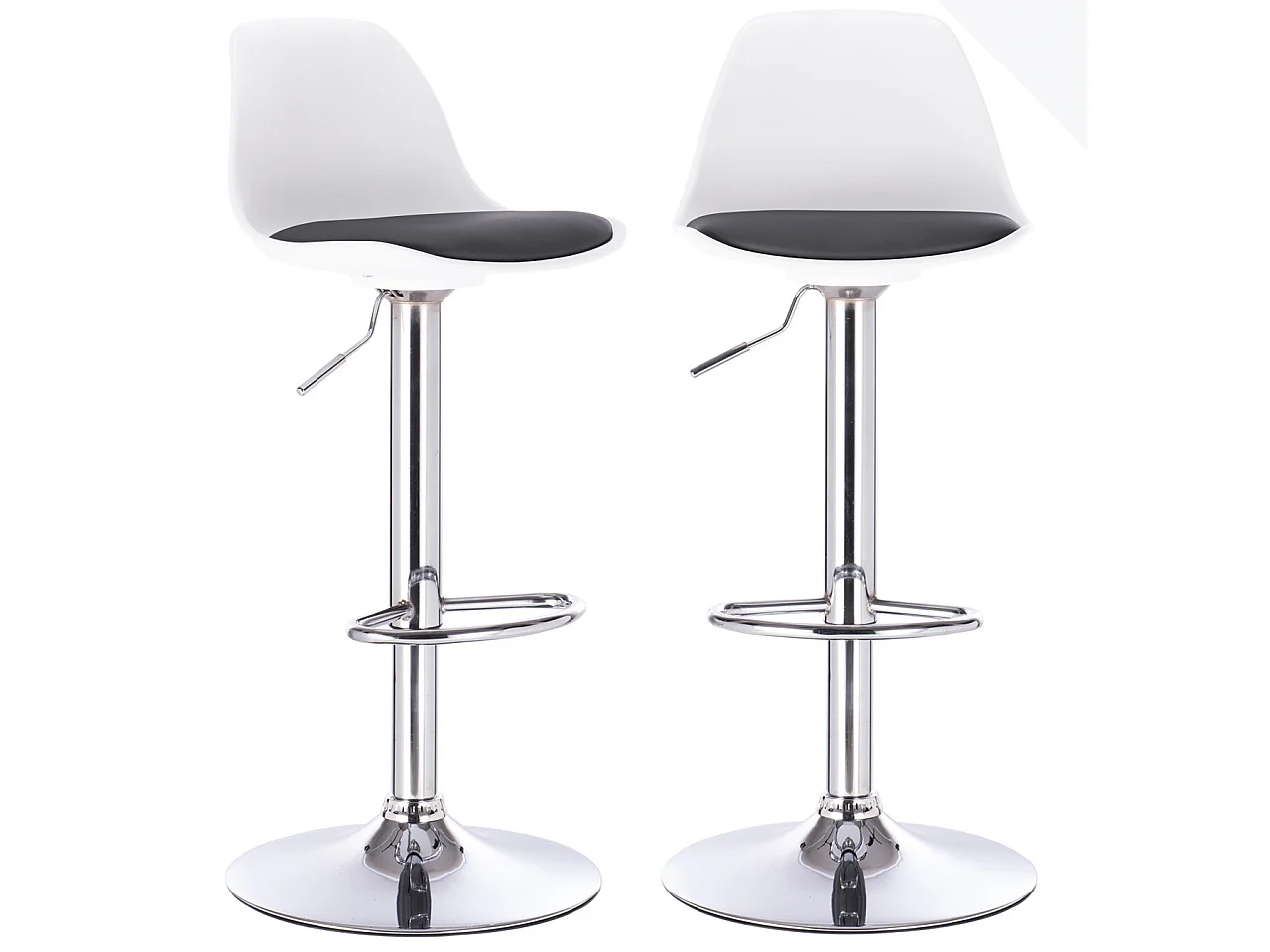 Lot 2 tabourets de bar coussin simili cuir pivotant hauteur réglable pied chrome SIG (blanc noir)