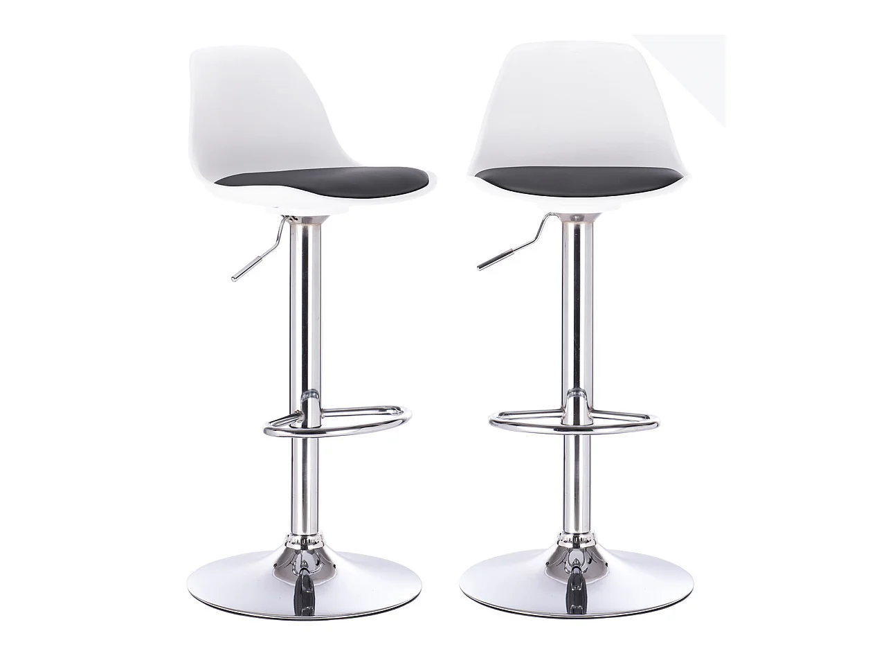 Lot 2 tabourets de bar coussin simili cuir pivotant hauteur réglable pied chrome SIG (blanc noir)
