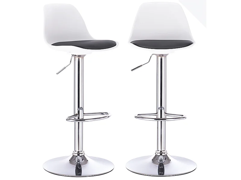 Lot 2 tabourets de bar coussin simili cuir pivotant hauteur réglable pied chrome SIG (blanc noir)
